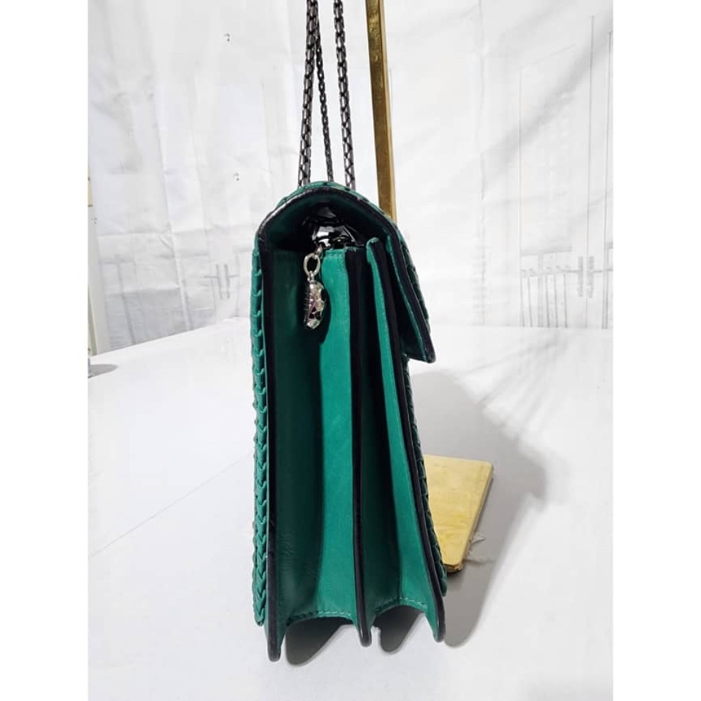 SOLD***Authentic BVLGARI Plissé Serpenti Forever Flap Bag Green - Picture 4 of 16